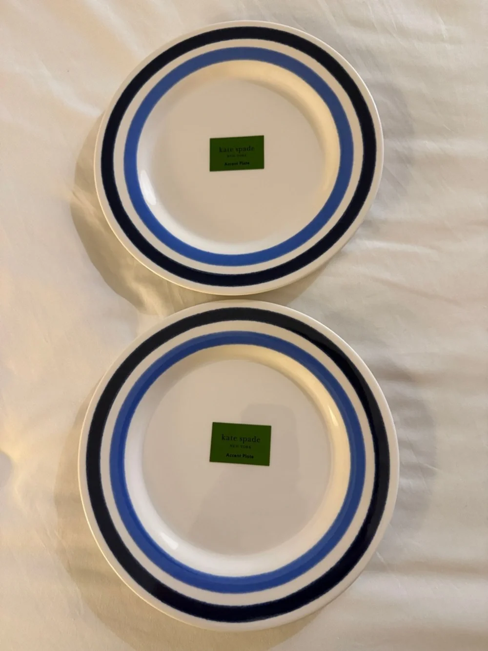 kate spade White Plates with Blue and Navy Concentric Stripes - Set of 2